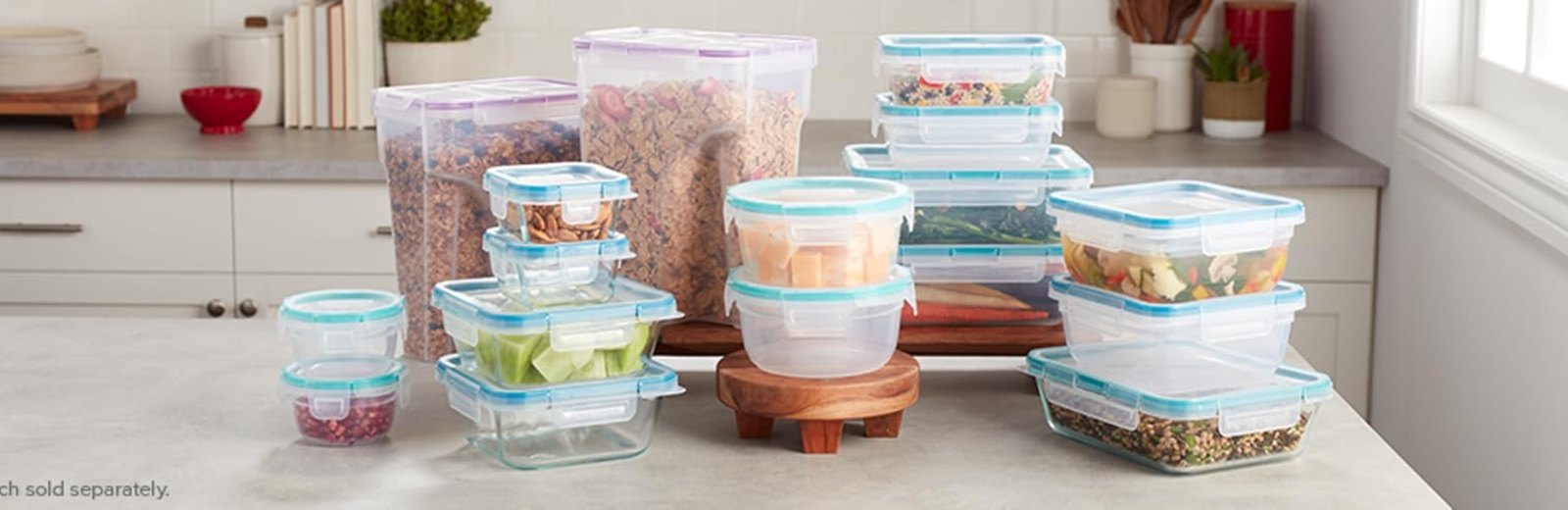 Snapware containers on a kitchen counter